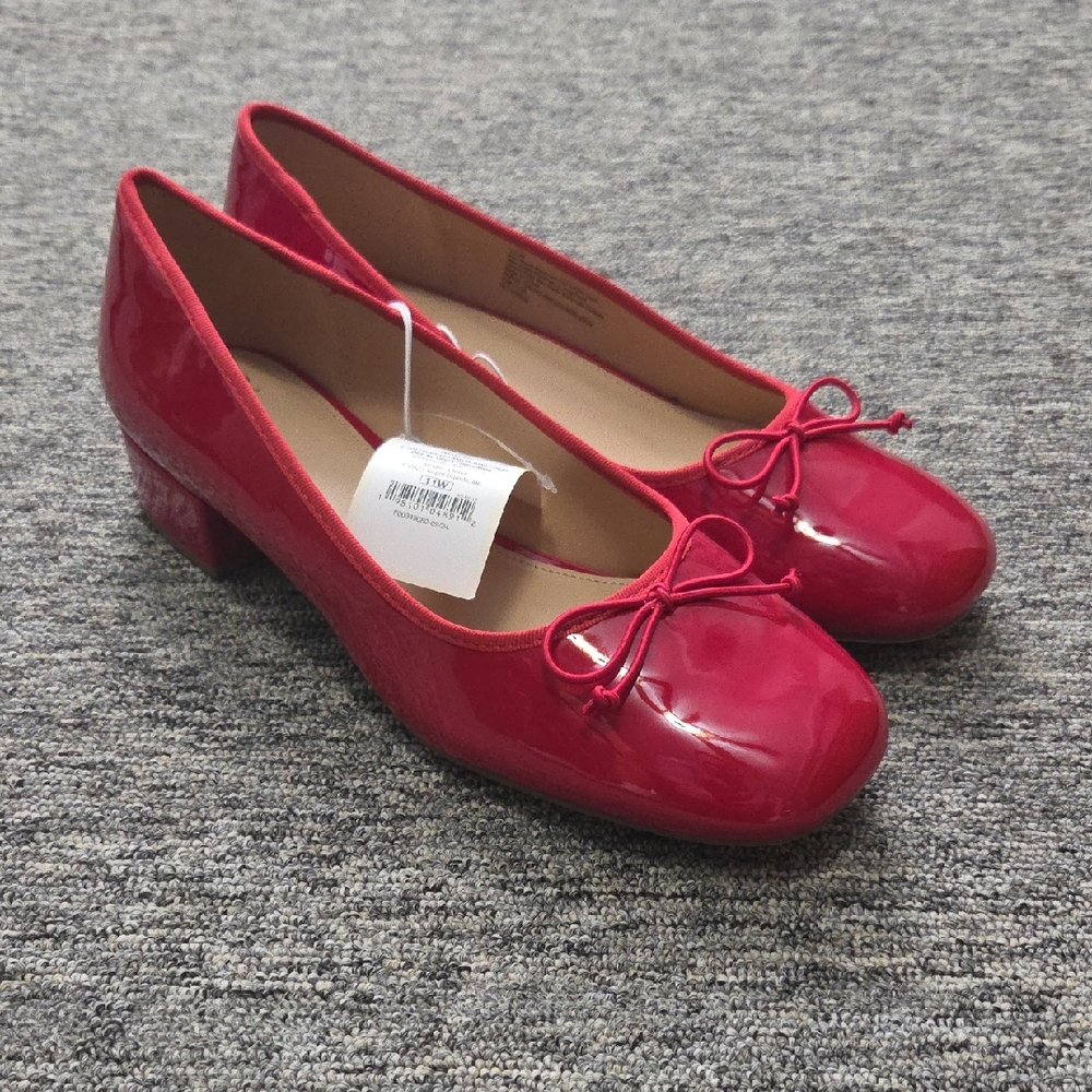 A New Day Red Patent Low Block Heel Ballet Flats